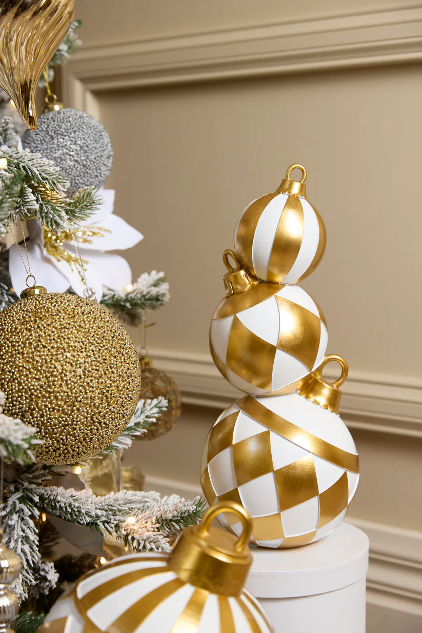 White And Gold Geometric Bauble Stack