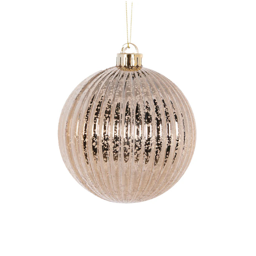 12cm Ribbed Champagne Mercury Bauble