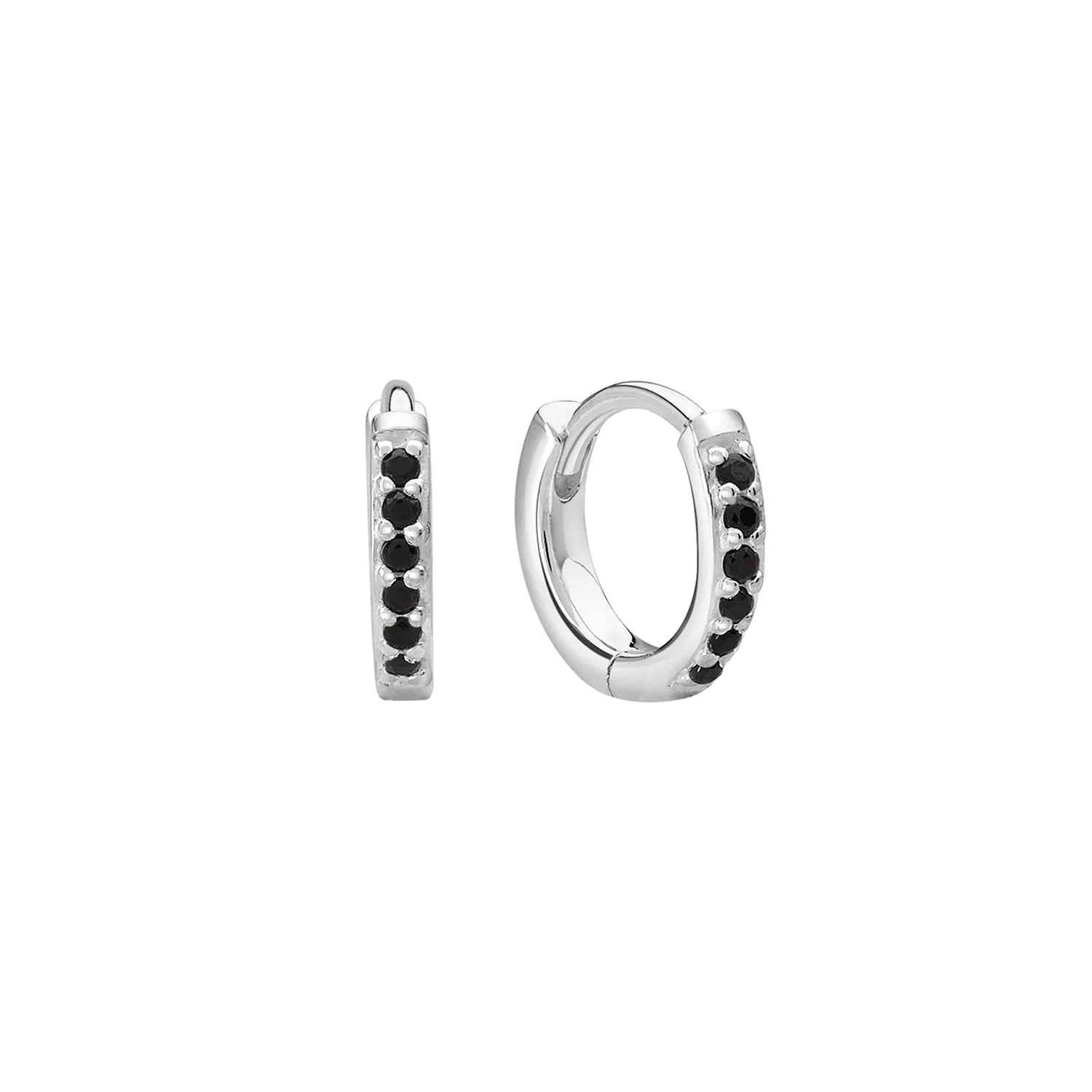 9 mm Huggies | Black Spinel Sterling Silver