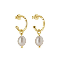 Pearl Drop Hoops | 18KT Yellow Gold Plate