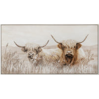 Highland Cow Hand Painted Canvas Print | Framed White