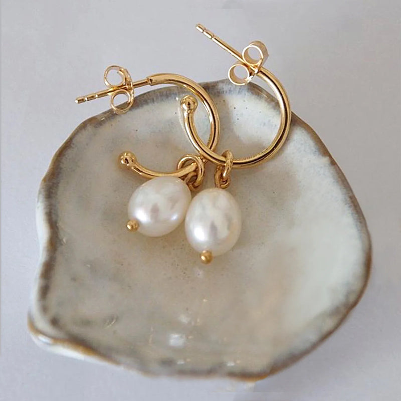 Pearl Drop Hoops | 18KT Yellow Gold Plate