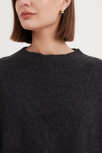 V Detail Oversized Knit | Charcoal