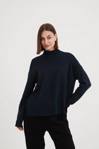 Turtle Neck Boxy Knit | Navy