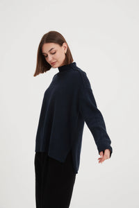 Turtle Neck Boxy Knit | Navy