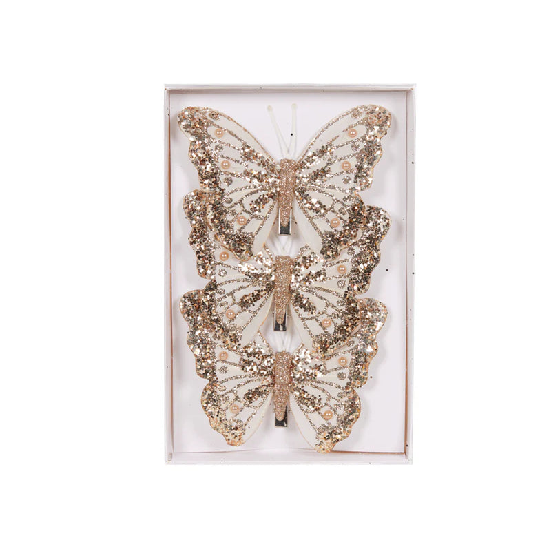 Set/3 Champagne Butterfly Clips