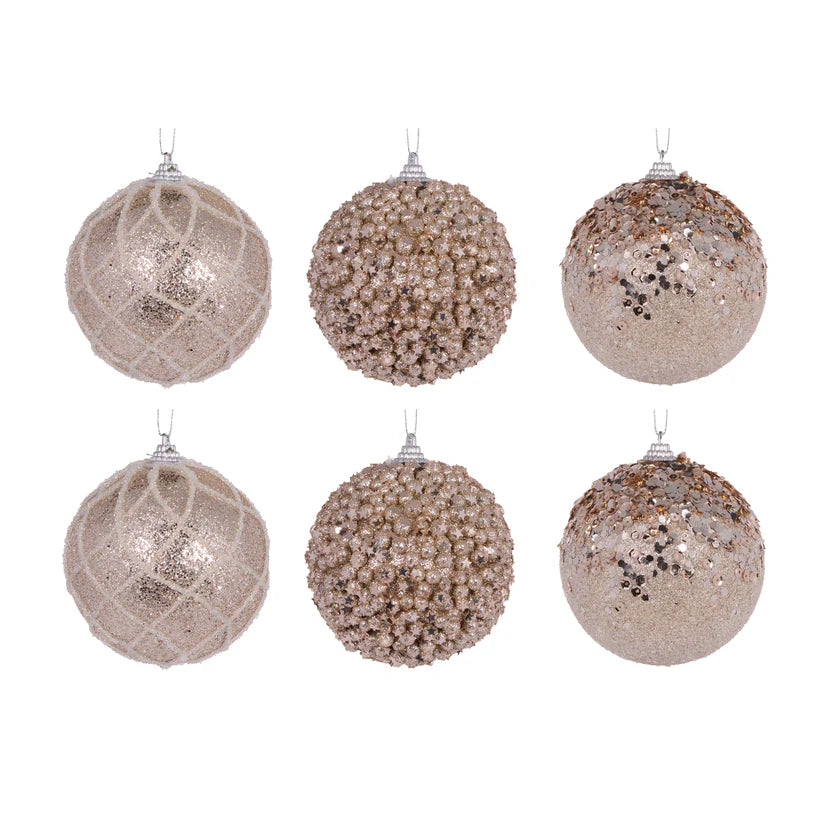 6 Pack Champagne Shatterproof Baubles