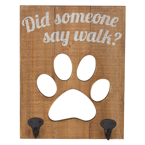 Wooden Wall Hook with Paw- "Did someone say walk?"