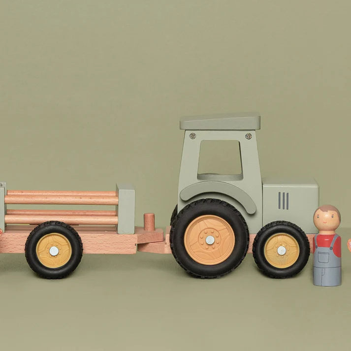 Little Farm Tractor With Trailer Wooden Baby Toy