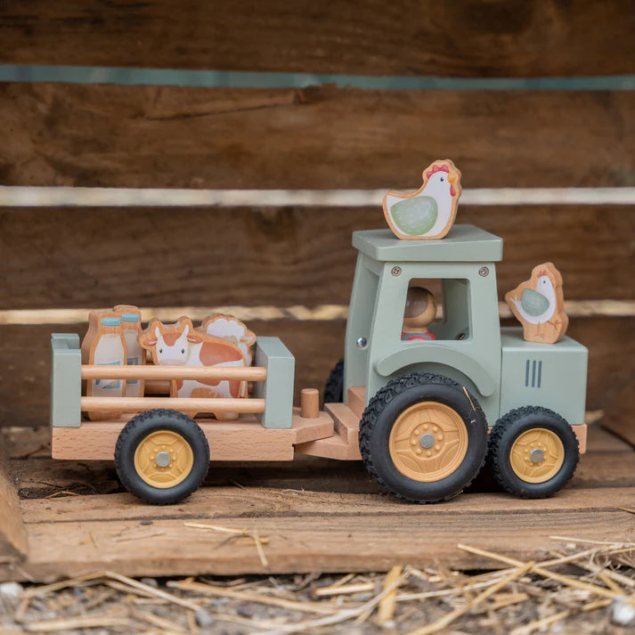 Little Farm Tractor With Trailer Wooden Baby Toy