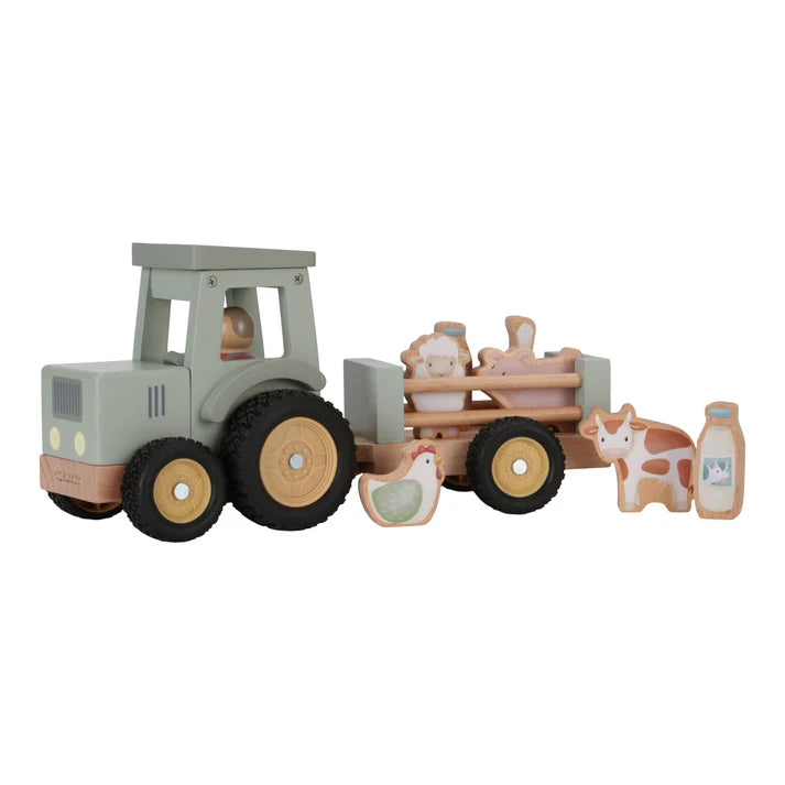 Little Farm Tractor With Trailer Wooden Baby Toy