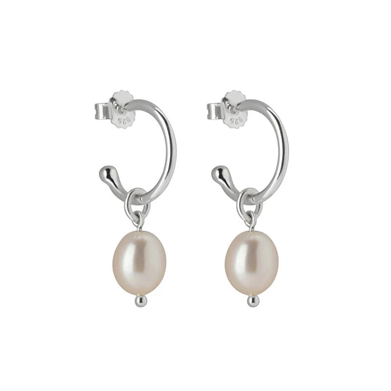 Pearl Drop Hoops | Sterling Silver