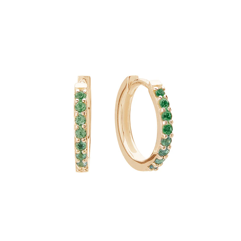 13mm Huggies | 18 KT Yellow Gold Green Quartz