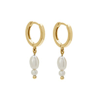 Double Pearl Huggies | 18KT Yellow Gold Plate