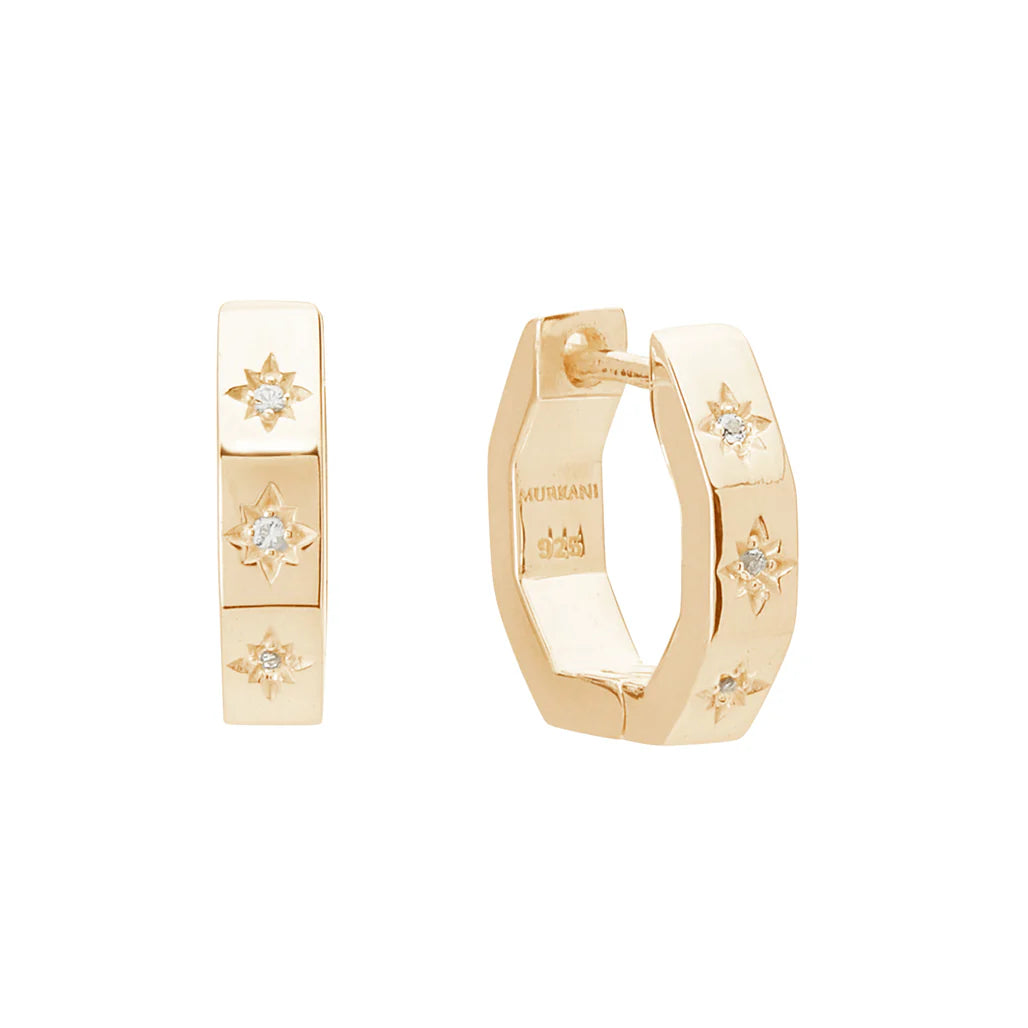 Octagonal Huggies White Topaz | 18KT Yellow Gold Plate