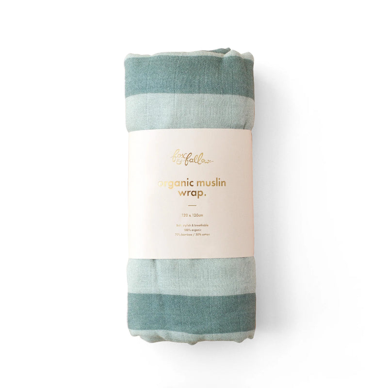 Sage Stripe Organic Muslin Wrap Swaddle