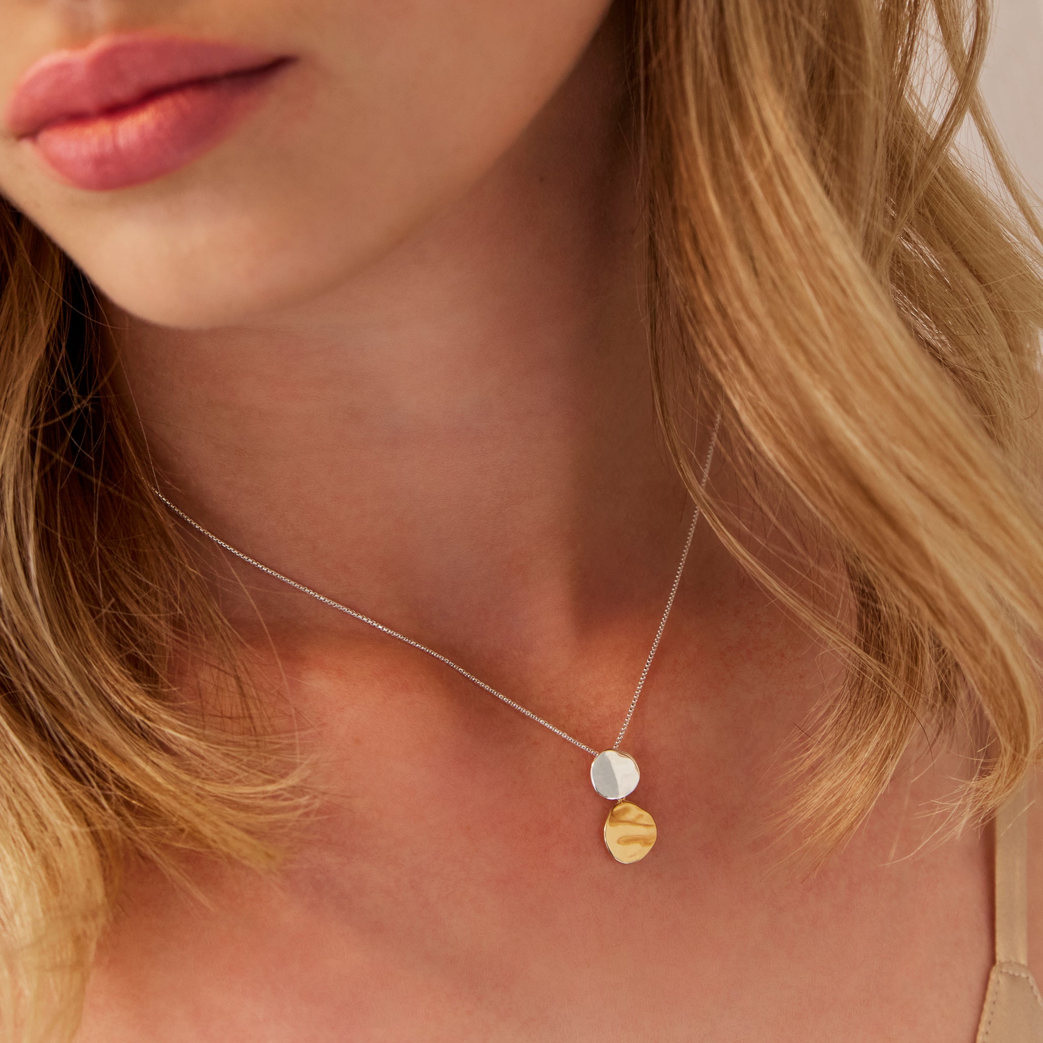 Shard Double Disk Necklace | Sil/Yell Gold