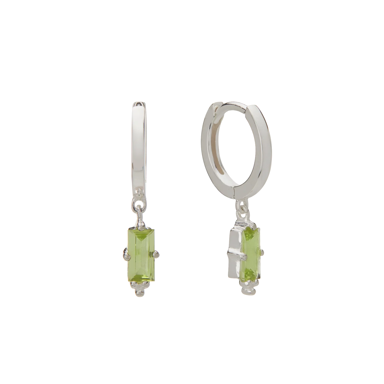 Huggie with Hanging Peridot Baguette | Sterling Silver