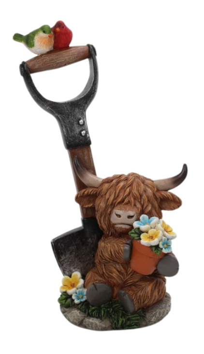 Resin Highland Cow with Shovels