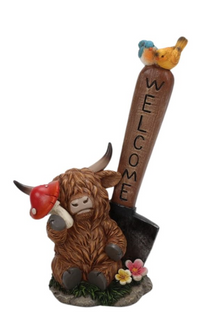 Resin Highland Cow with Shovels