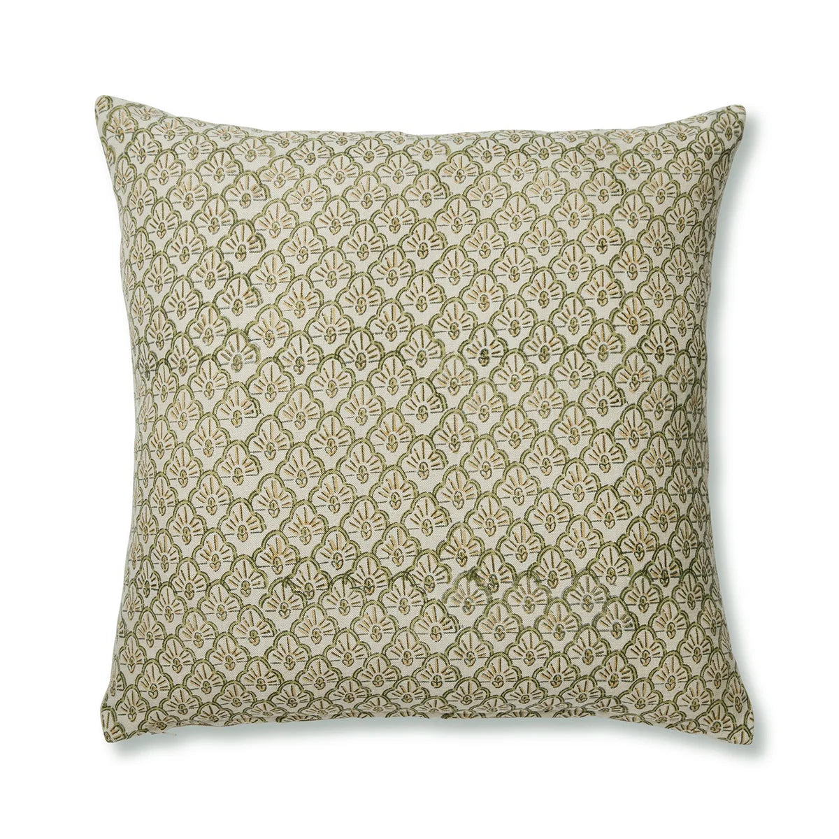 Soma Scallop Block Print Green/Ochre Cushion