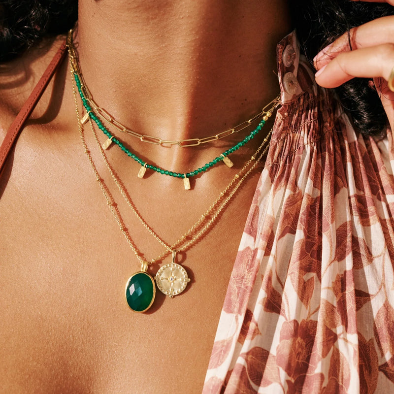 Wandering Soul Green Onyx Choker Necklace | 18KT Yellow Gold Plate