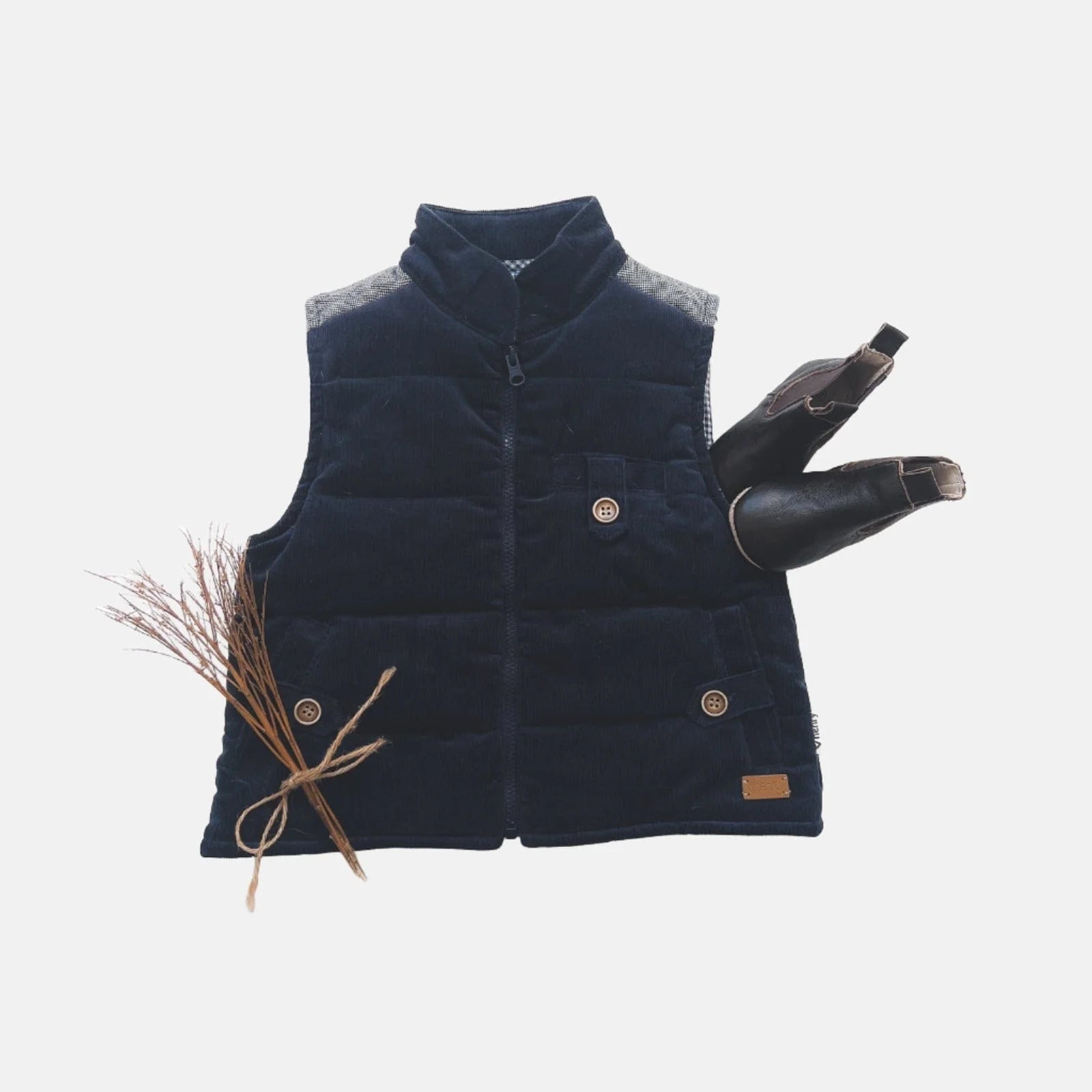 Baby Boys Cooper Puffer Vest | Navy Corduroy