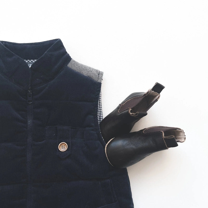 Baby Boys Cooper Puffer Vest | Navy Corduroy