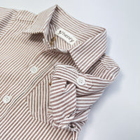 Baby Boys Dress Shirt Romper | Beige Pinstripe