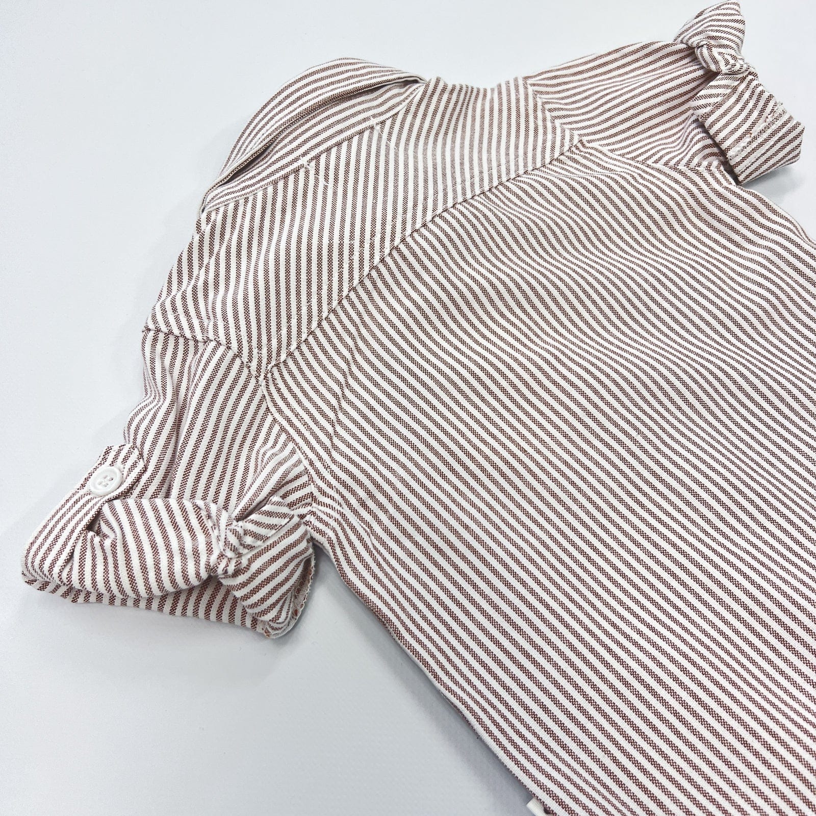 Baby Boys Dress Shirt Romper | Beige Pinstripe