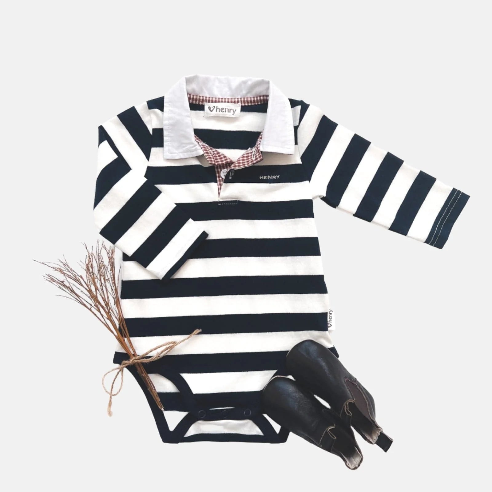 Baby Boys Freddie Polo Romper Navy Stripe Whatever Mudgee