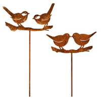 Stake Bird/Wrens Silhouette Rust