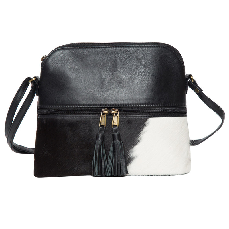 Finland Front Zipper Cowhide Sling Bag