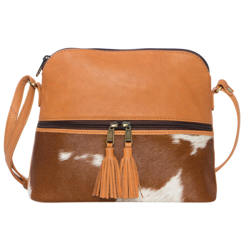 Finland Front Zipper Cowhide Sling Bag