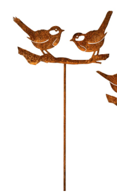 Stake Bird/Wrens Silhouette Rust