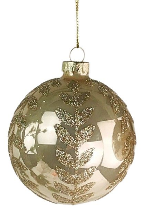 Elegant Glitter Floral & Leaf Bauble Champagne