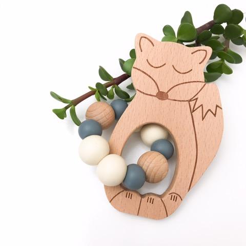 Woodland Silicone and Beech Wood Teether | Fox