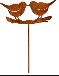 Stake Bird/Wrens Silhouette Rust